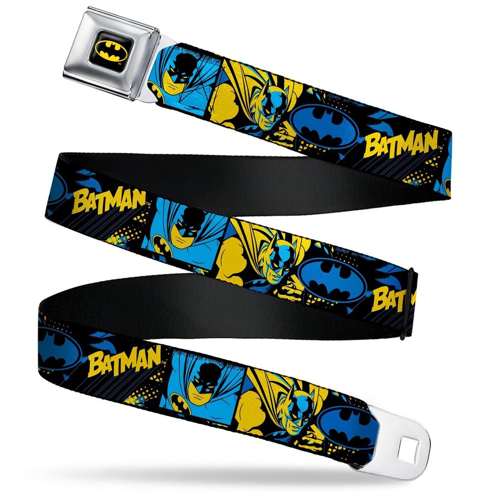 3773 DC Comics Belt, Seatbelt Buckle Belt, Batman Poses and Logo Collage